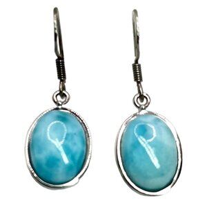 925 Sterling Silver KHR Larimar Oval Ca Dangle Drop Earrings Simple Blue